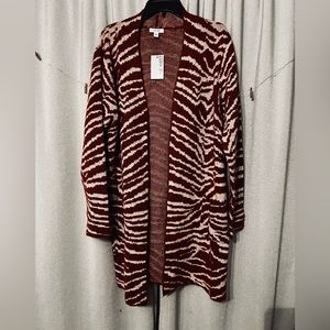 NWT Nine West Jacquard Long Cardigan Orange Zebra Size XXL